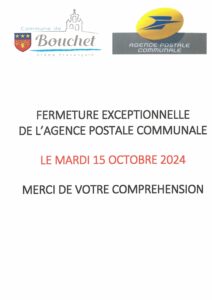 Fermeture Agence Postale Communale mardi 15/10/2024