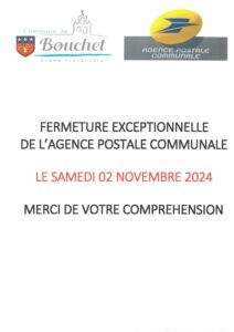 Fermeture exceptionnelle de l’agence postale communale le samedi 02 novembre 2024